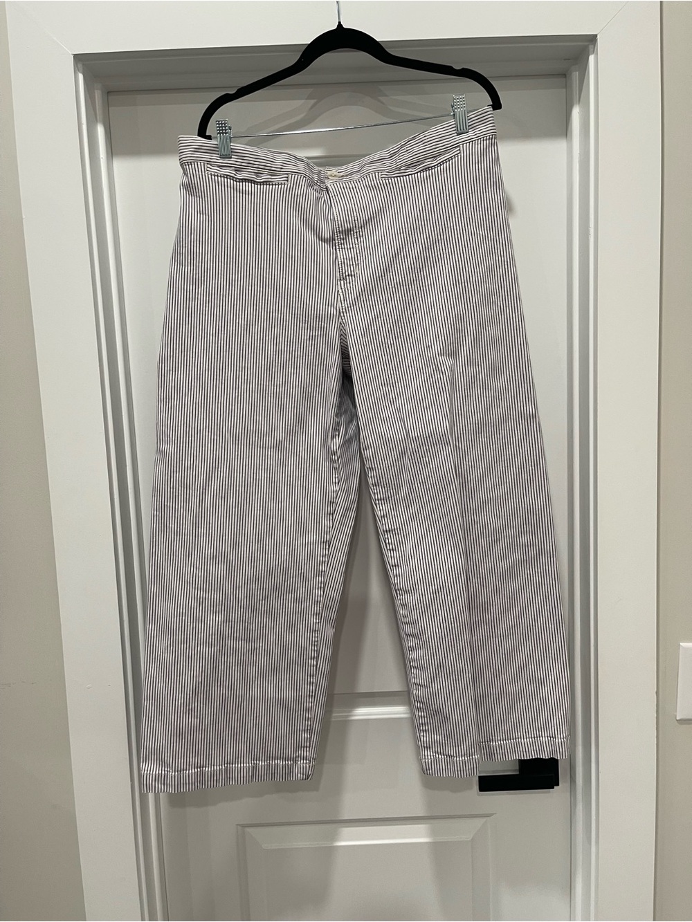 Madewell White and Navy Pinstripe Wide-Leg Jeans